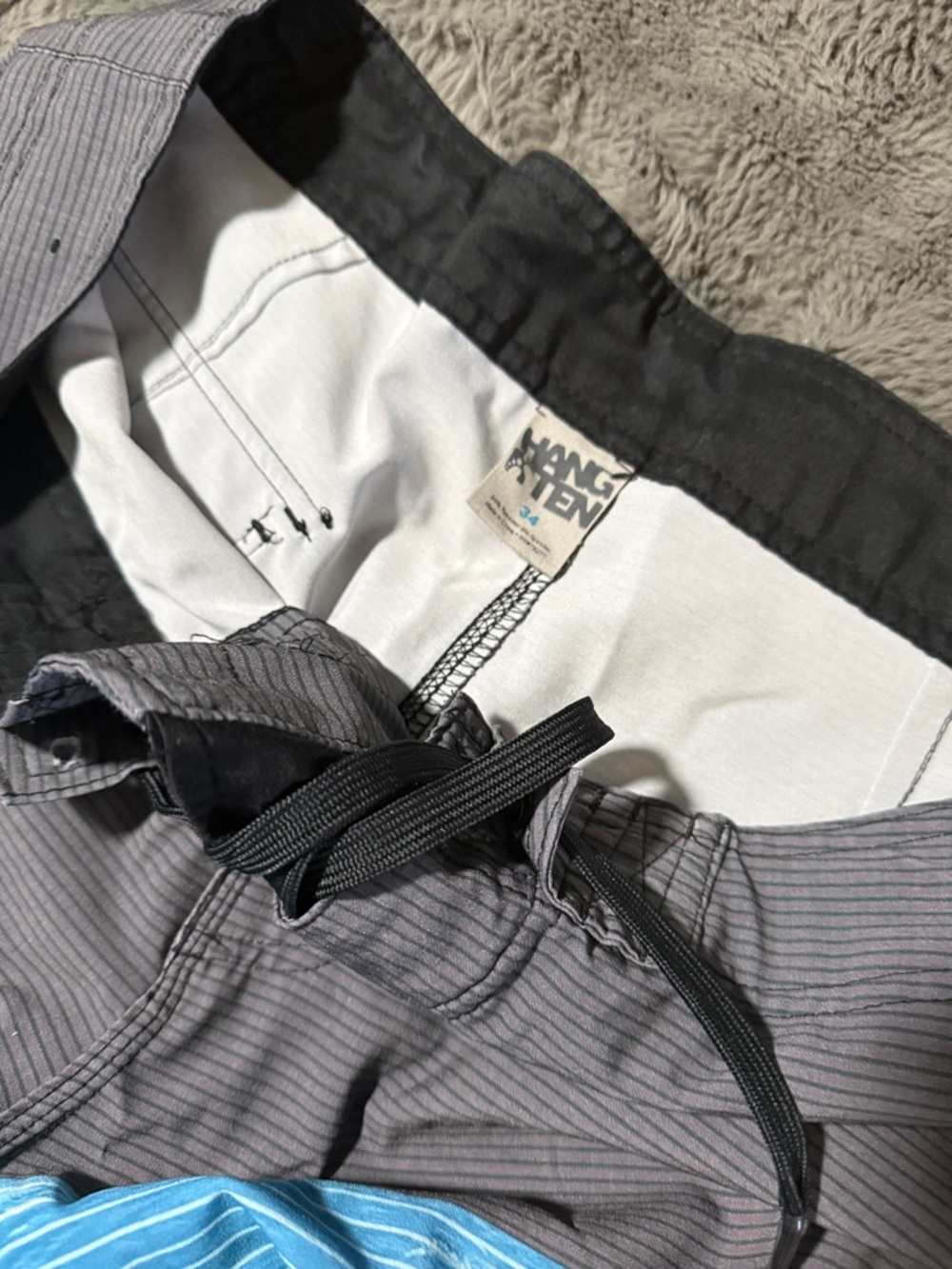 Hang Ten Gray and Light Blue Striped Men's Swim Trunks - Picture 2 of 7